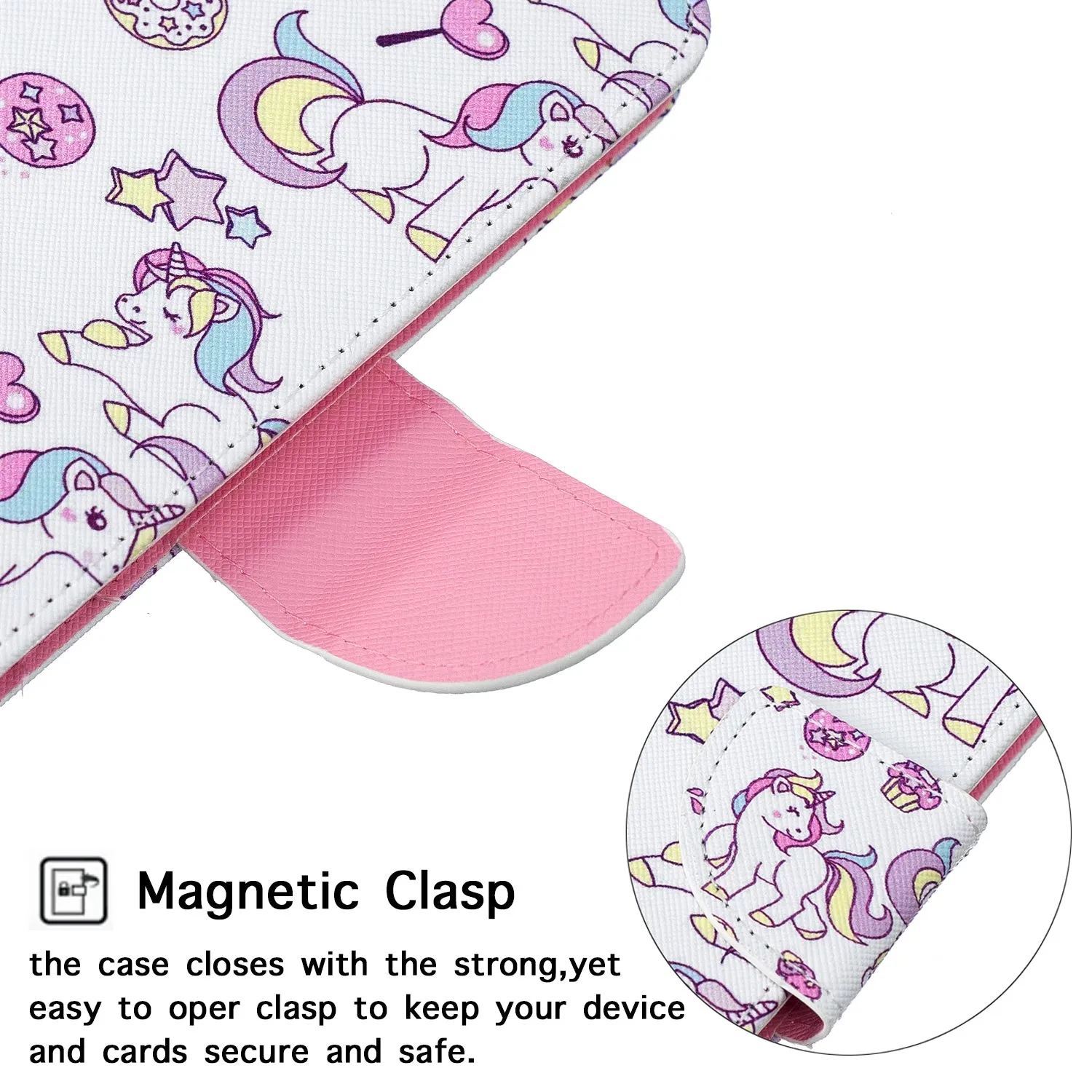For Samsung A10/A20/A30 Smartphone Case PU Leather Wallet Design Cellphone Cover with Card Holder Stand Available Ice cream unicorn