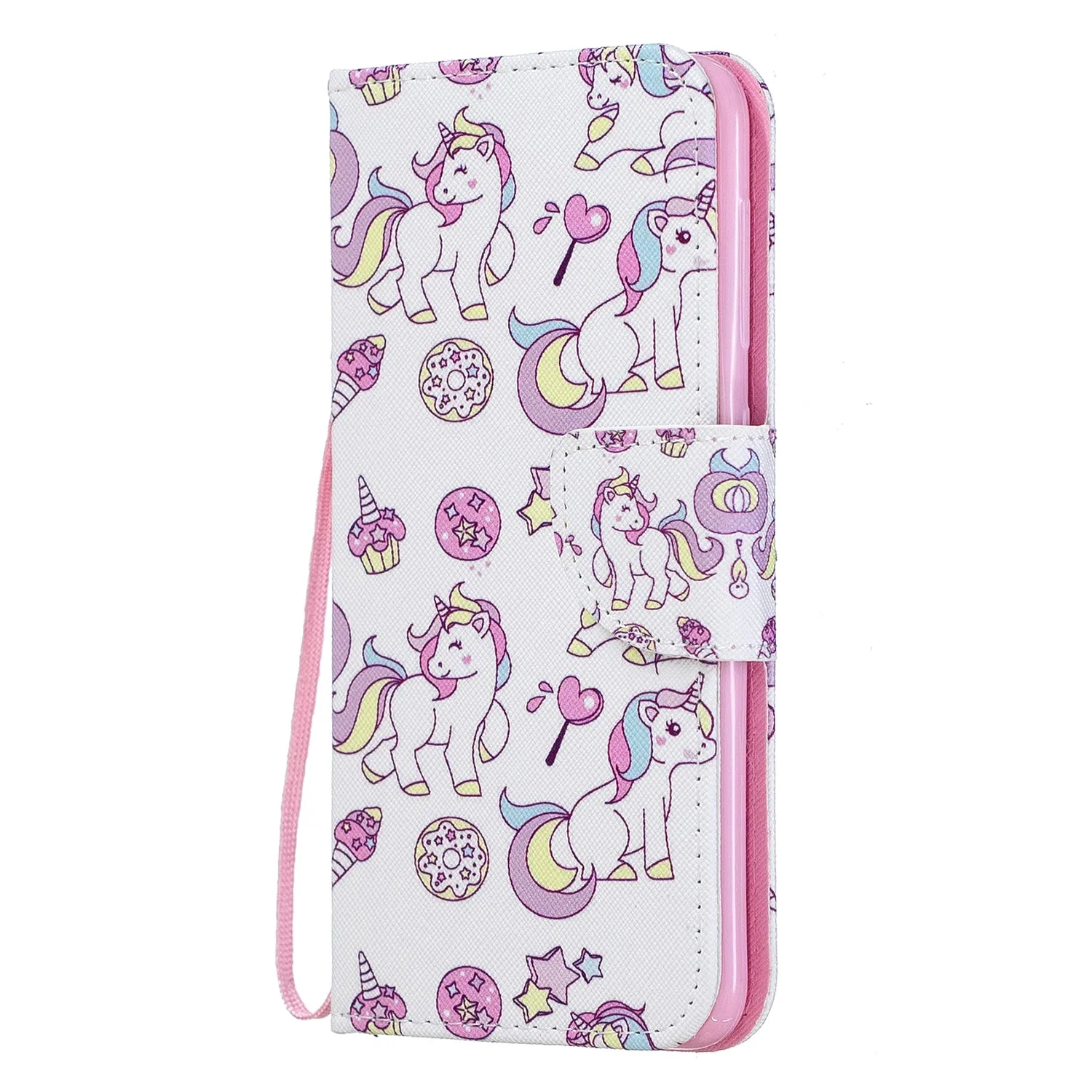 For Samsung A10/A20/A30 Smartphone Case PU Leather Wallet Design Cellphone Cover with Card Holder Stand Available Ice cream unicorn