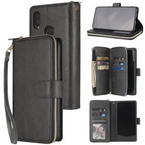 For Samsung A10/A20/A30/A50/A30S/A50S Pu Leather  Mobile Phone Cover Zipper Card Bag   Wrist Strap black