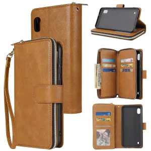 For Samsung A10/A20/A30/A50/A30S/A50S Pu Leather  Mobile Phone Cover Zipper Card Bag   Wrist Strap brown