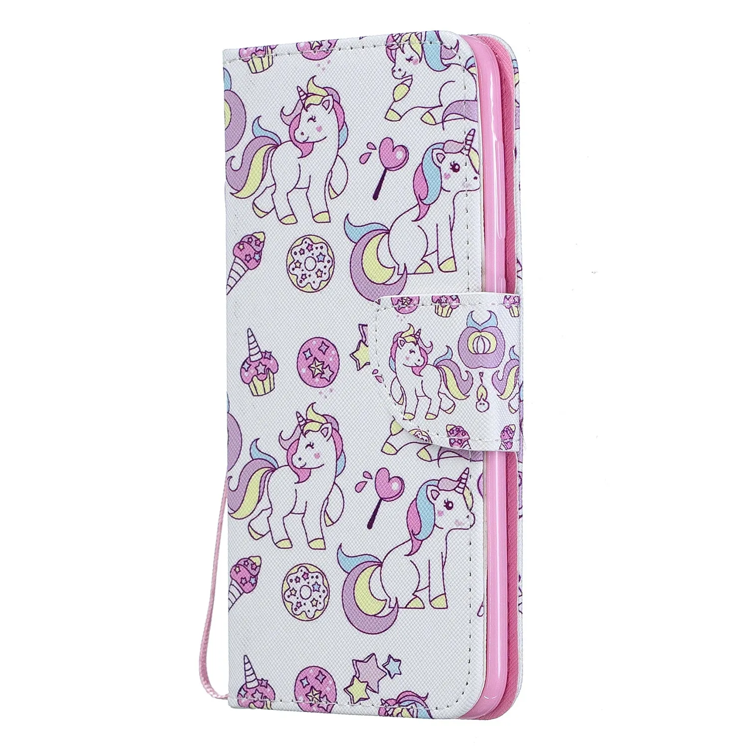 For Samsung A50/A70 Smartphone Case Overall Protective Phone Shell Lovely PU Leather Cellphone Cover with Card Slots  peach blossom