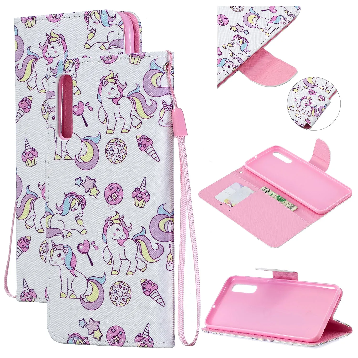 For Samsung A50/A70 Smartphone Case Overall Protective Phone Shell Lovely PU Leather Cellphone Cover with Card Slots  peach blossom