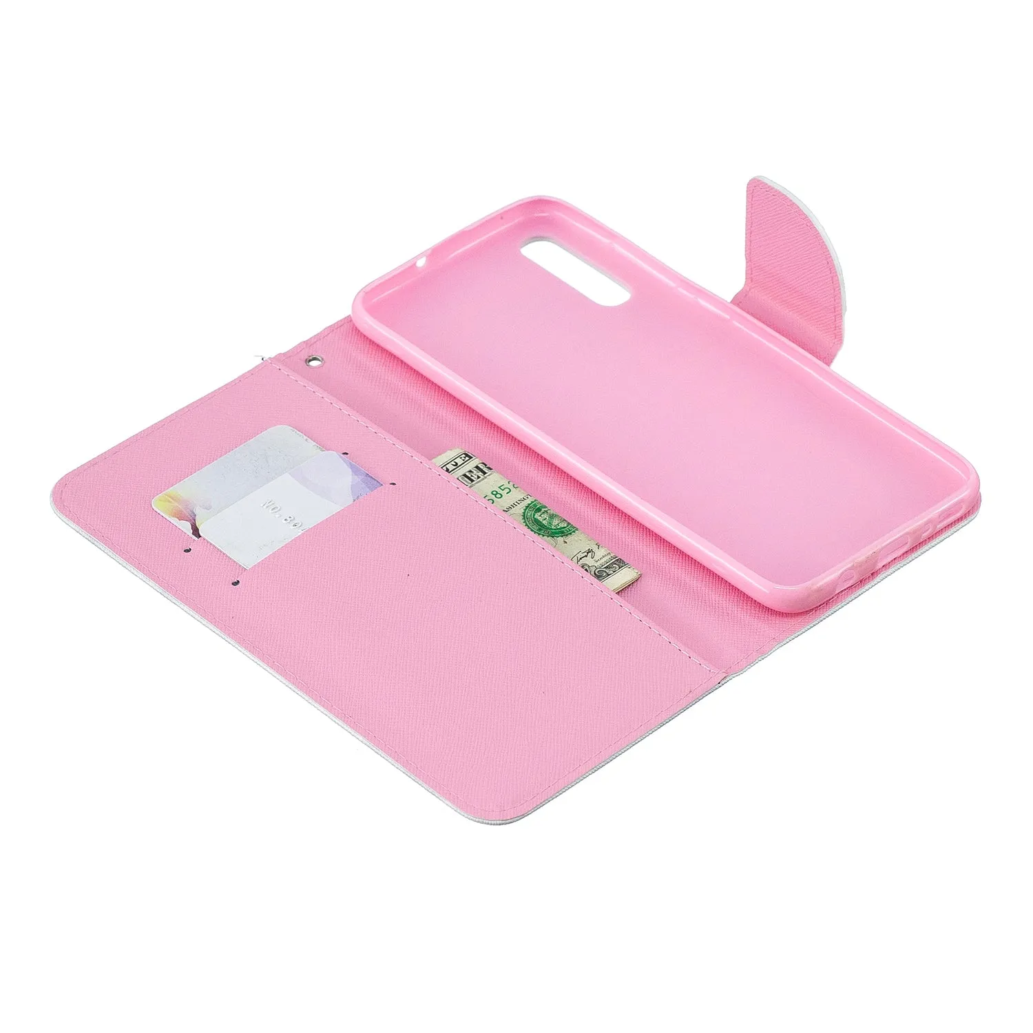 For Samsung A50/A70 Smartphone Case Overall Protective Phone Shell Lovely PU Leather Cellphone Cover with Card Slots  Red lip cat