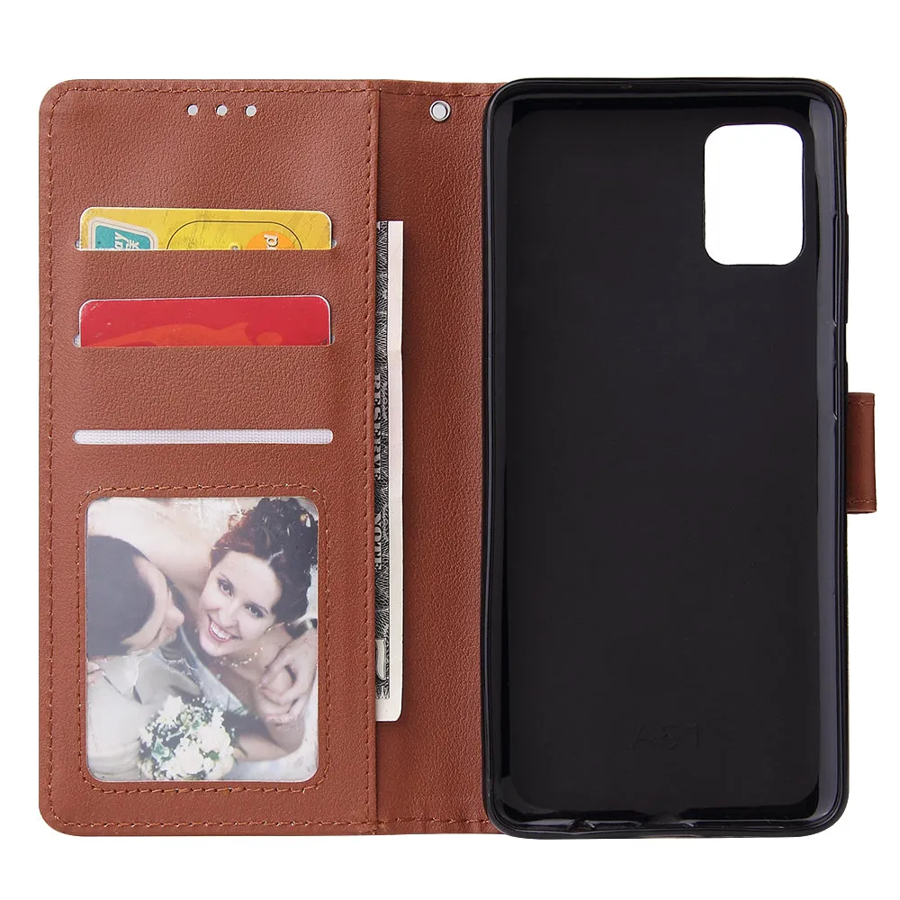 For Samsung A51 Phone Case PU Leather Shell All-round Protection Precise Cutout Wallet Design Cellphone Cover  Brown