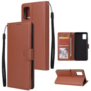 For Samsung A51 Phone Case PU Leather Shell All-round Protection Precise Cutout Wallet Design Cellphone Cover  Brown