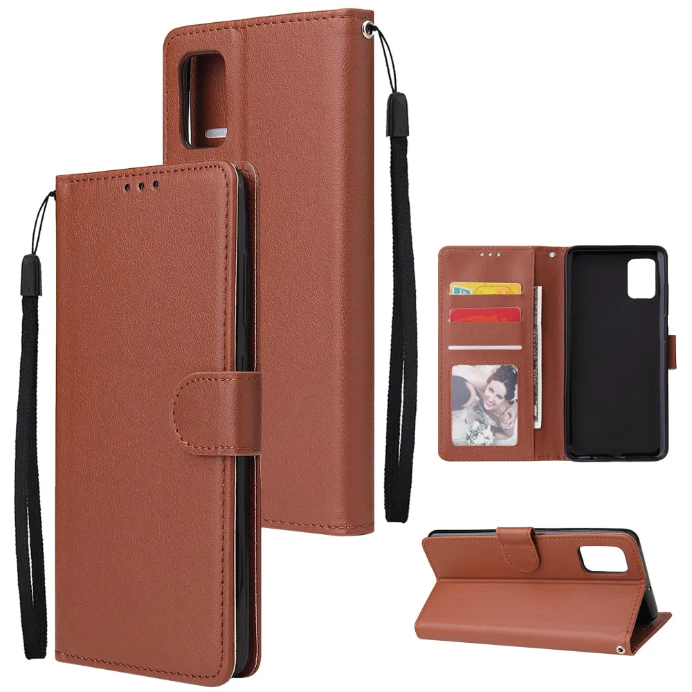 For Samsung A51 Phone Case PU Leather Shell All-round Protection Precise Cutout Wallet Design Cellphone Cover  Brown