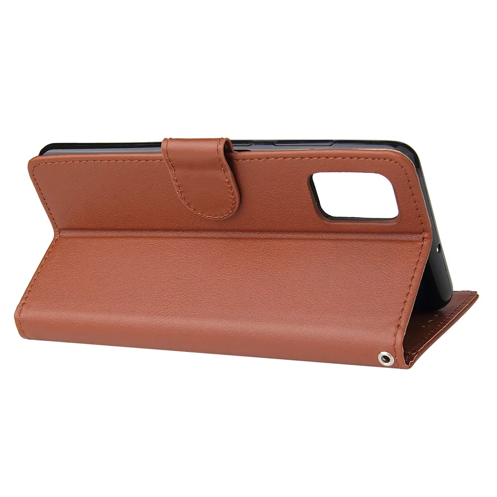 For Samsung A51 Phone Case PU Leather Shell All-round Protection Precise Cutout Wallet Design Cellphone Cover  Brown