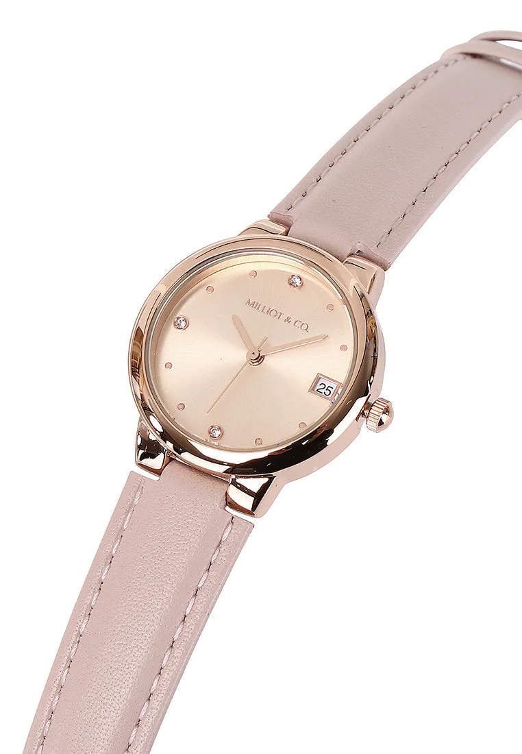 Freja Rose Gold Leather Analog Watches (Pink)