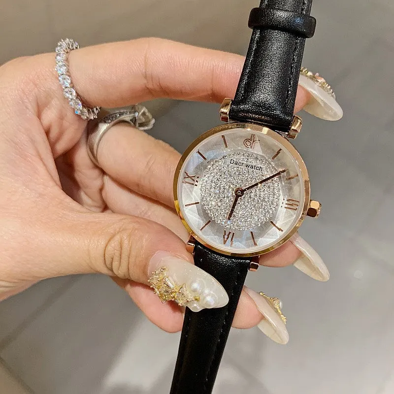 Full of Diamond Leather Strap Women's Watch