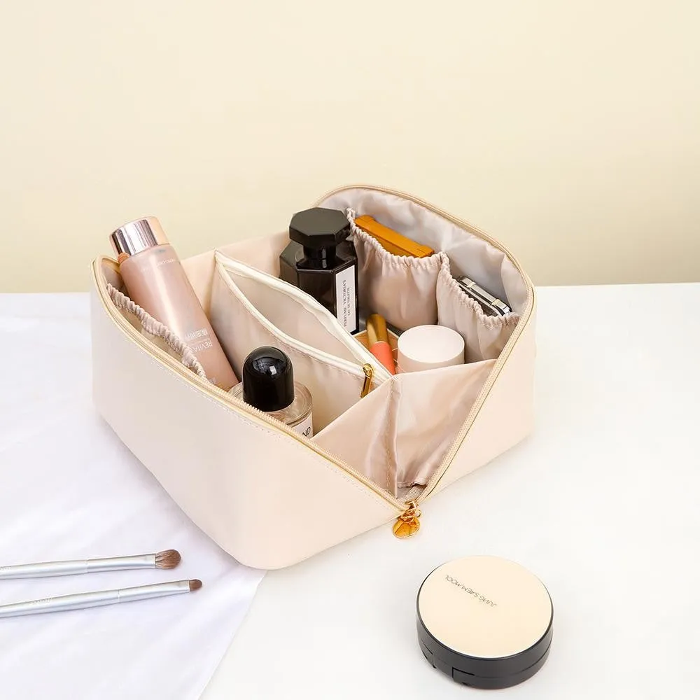 Full Zip Faux Leather Travel Makeup Bag