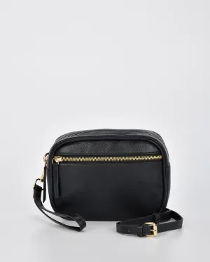 GABEE: AURORA METALLIC LEATHER X/BODY BAG - BLACK