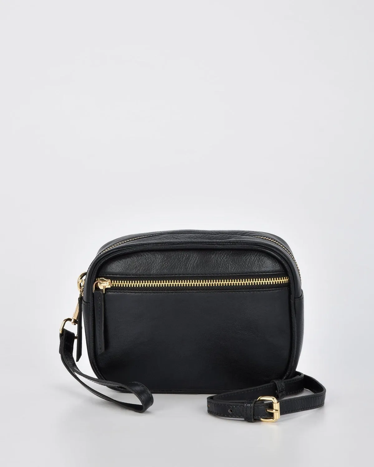 GABEE: AURORA METALLIC LEATHER X/BODY BAG - BLACK