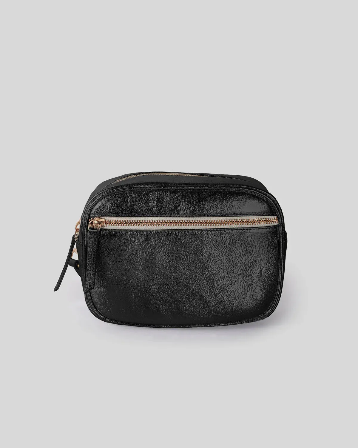 GABEE: AURORA METALLIC LEATHER X/BODY BAG - BLACK