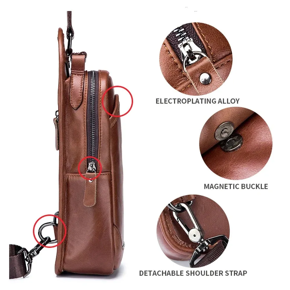 Genuine Leather Messenger Shoulder Bag Men's Chest Bag