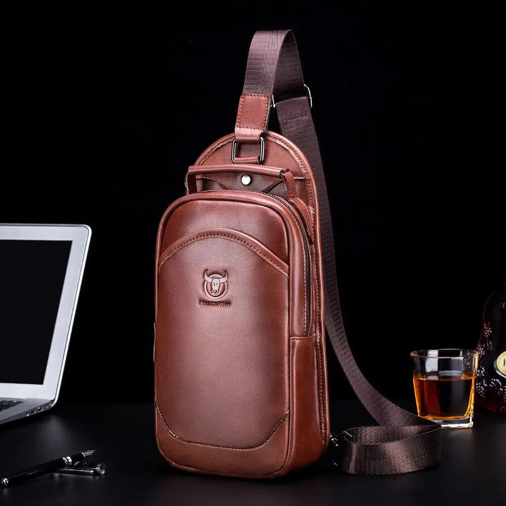 Genuine Leather Messenger Shoulder Bag Men's Chest Bag