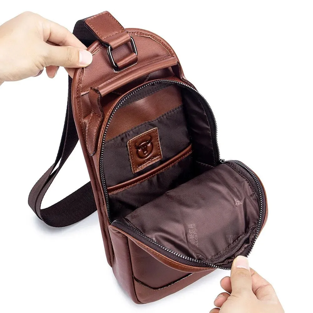 Genuine Leather Messenger Shoulder Bag Men's Chest Bag