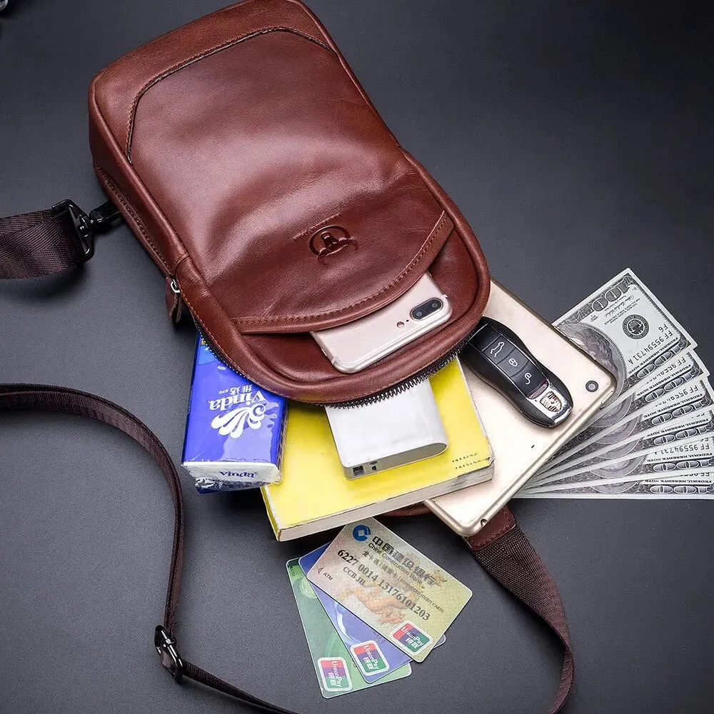 Genuine Leather Messenger Shoulder Bag Men's Chest Bag