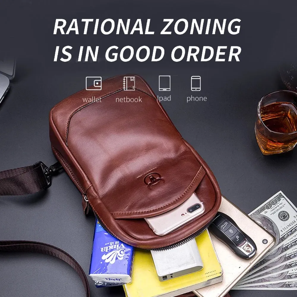 Genuine Leather Messenger Shoulder Bag Men's Chest Bag