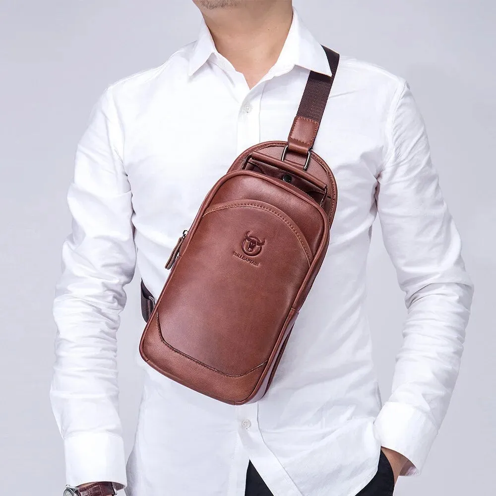 Genuine Leather Messenger Shoulder Bag Men's Chest Bag