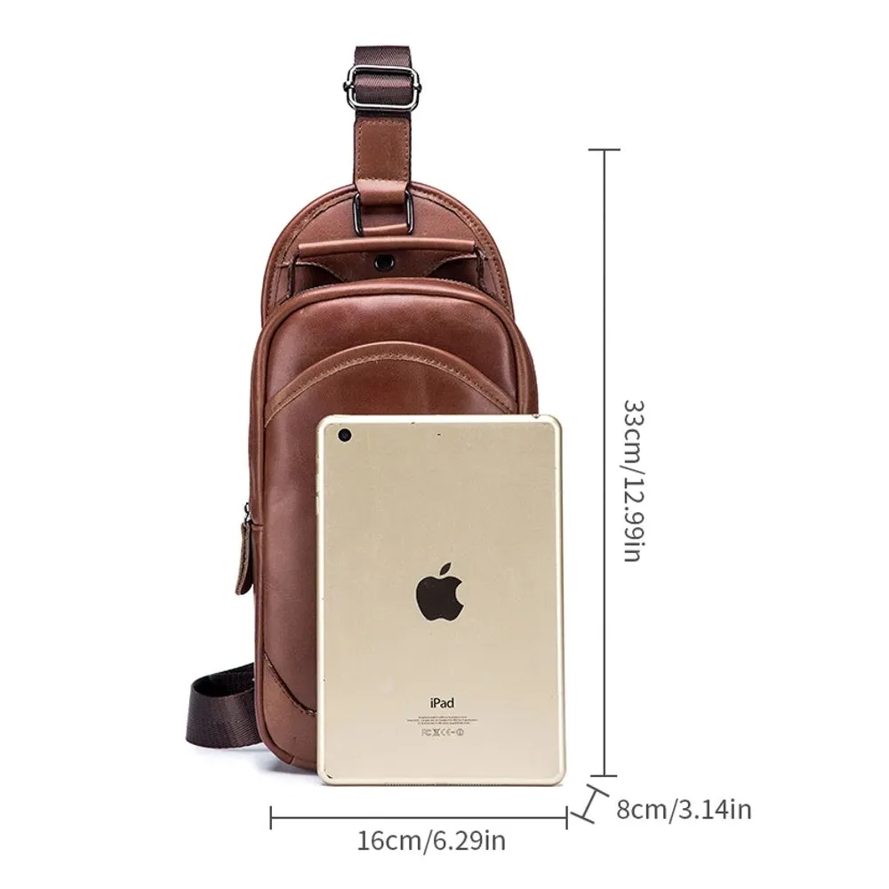 Genuine Leather Messenger Shoulder Bag Men's Chest Bag