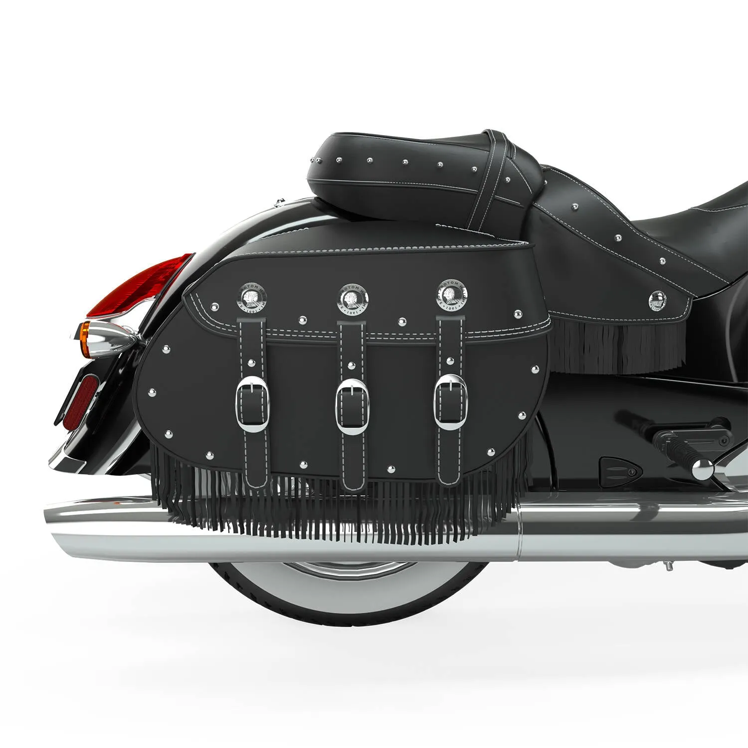 Genuine Leather Quick-Release Saddlebags with Fringe in Black, Pair
