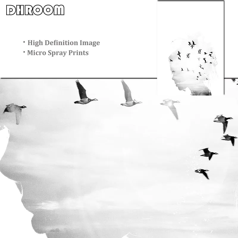Girl Bird Feather Landscape Wall Art