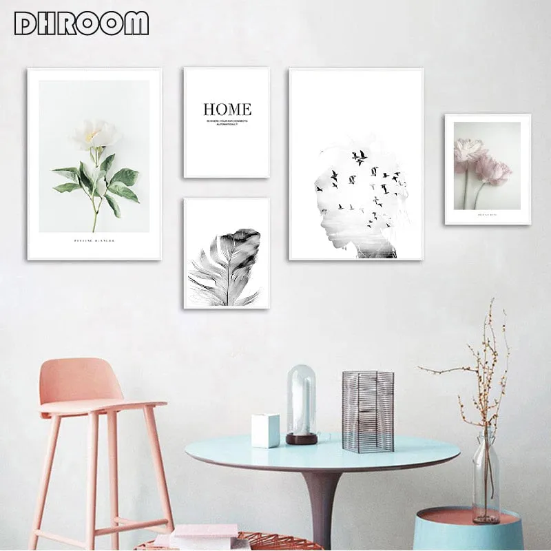 Girl Bird Feather Landscape Wall Art