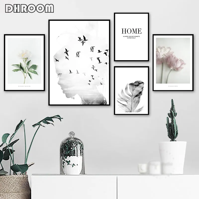 Girl Bird Feather Landscape Wall Art