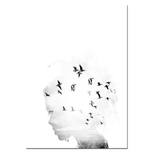 Girl Bird Feather Landscape Wall Art