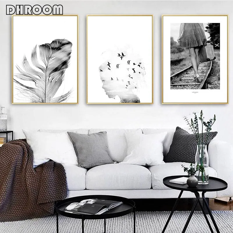 Girl Bird Feather Landscape Wall Art