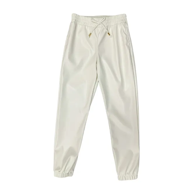Girls Faux Leather Joggers - Off White