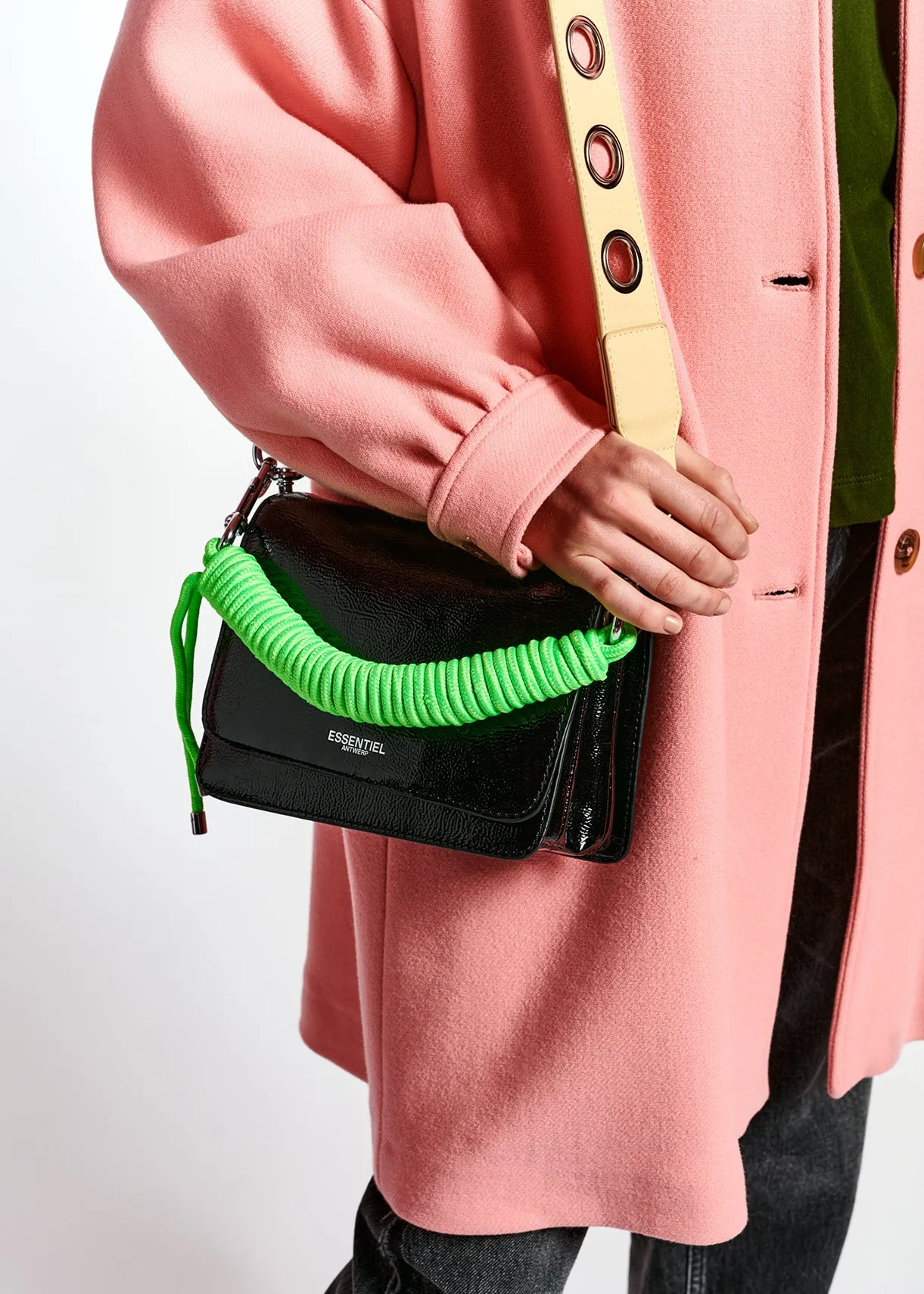 Glossy black shoulder bag