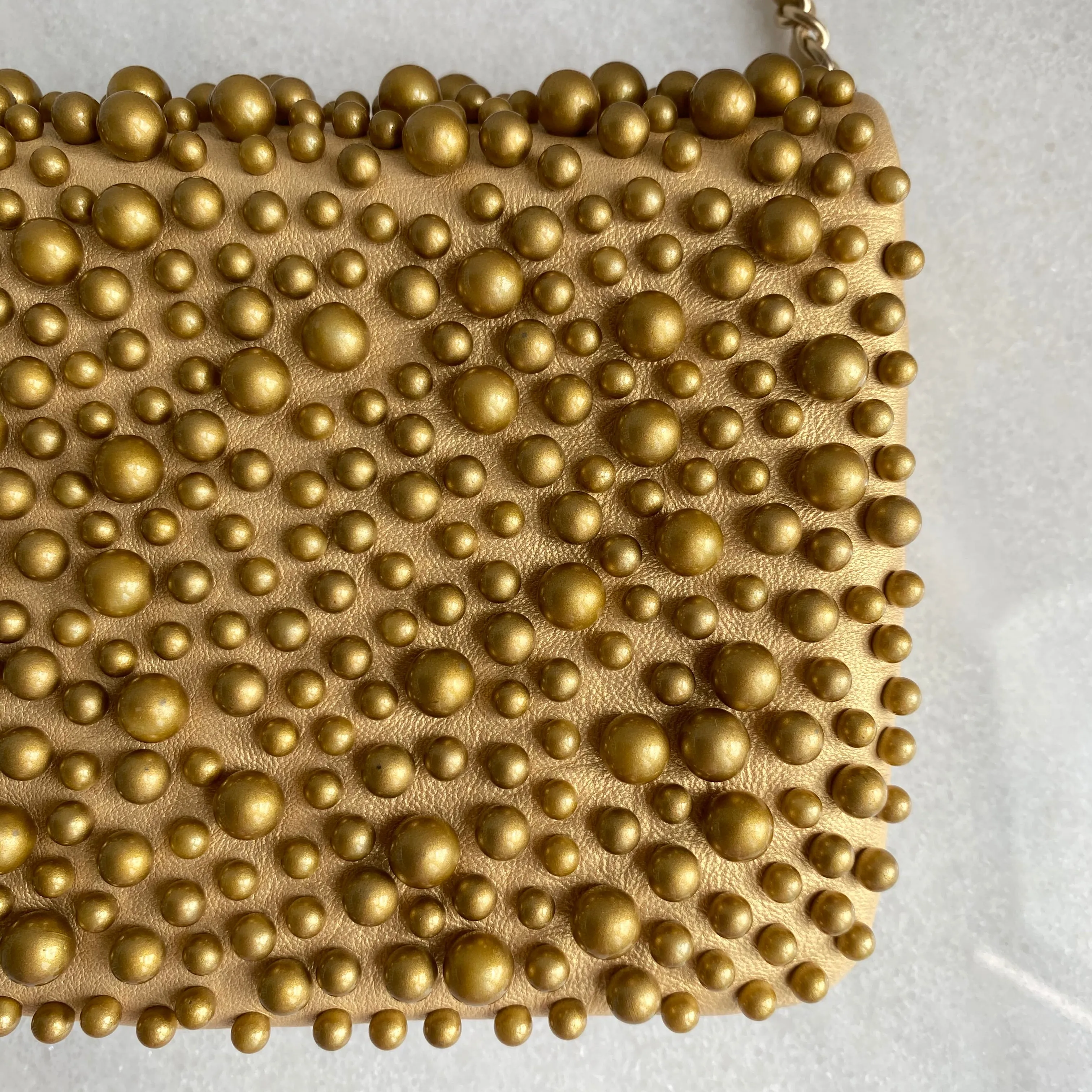 Gold Pearl Lambskin Mini Flap Bag