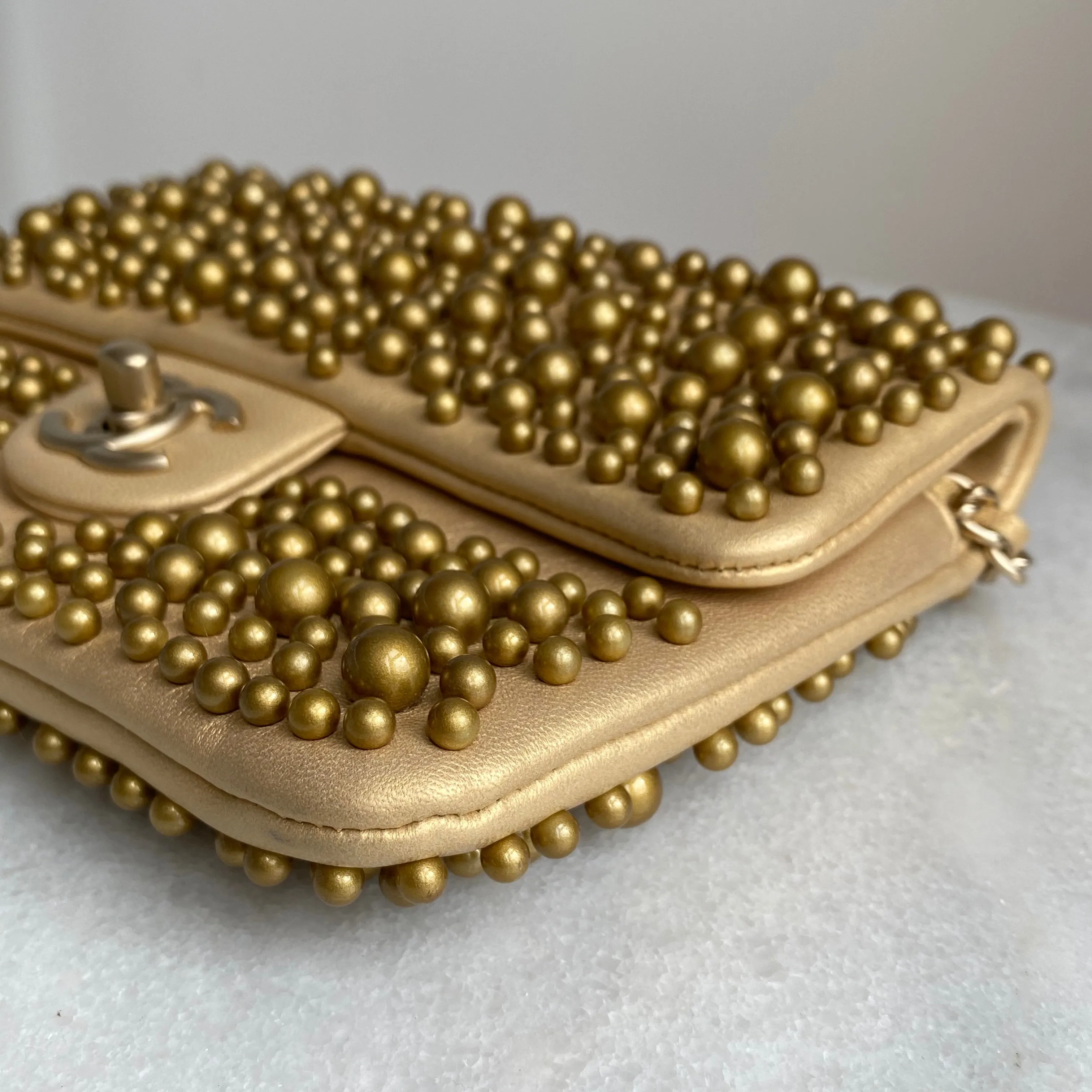 Gold Pearl Lambskin Mini Flap Bag