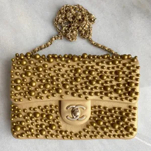 Gold Pearl Lambskin Mini Flap Bag