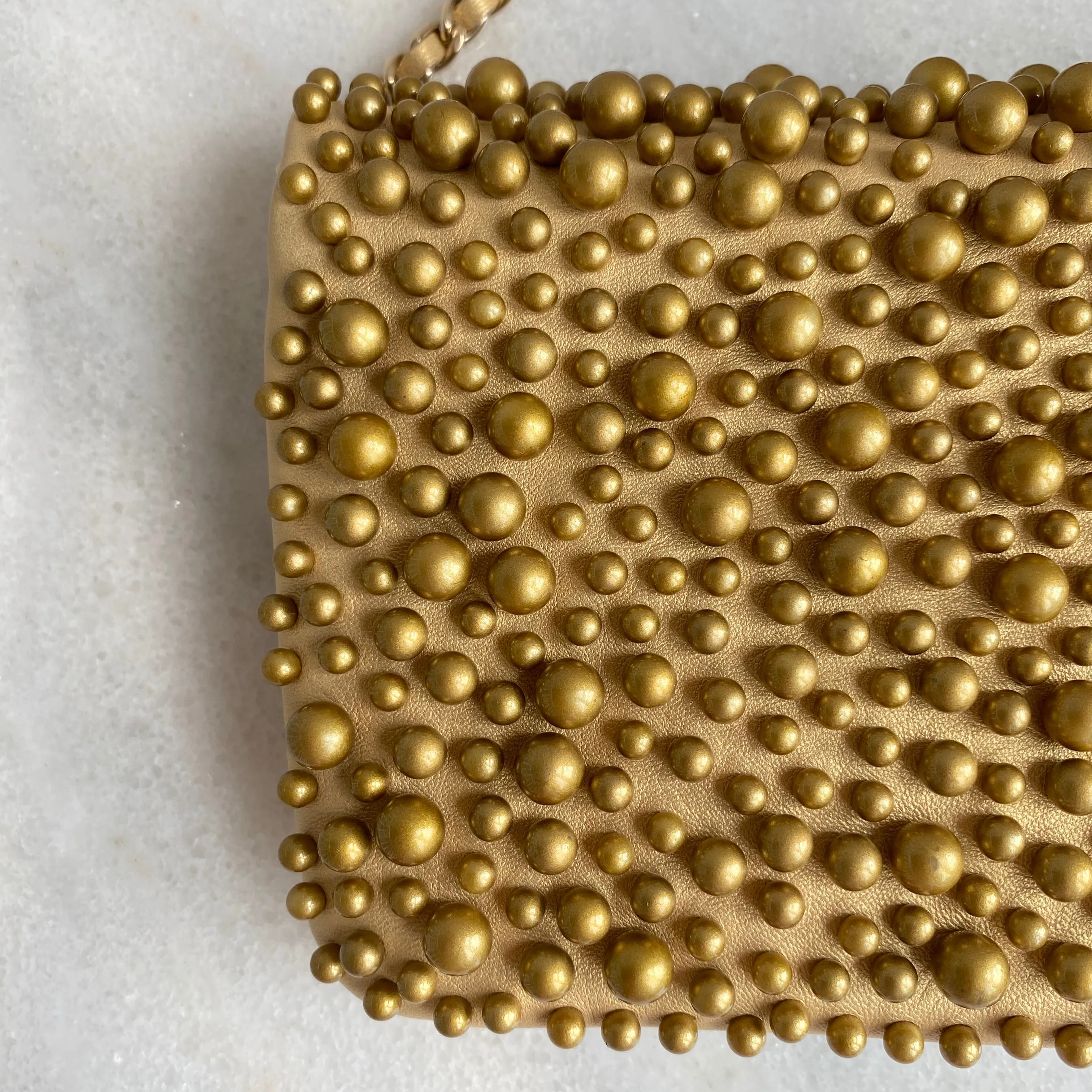 Gold Pearl Lambskin Mini Flap Bag