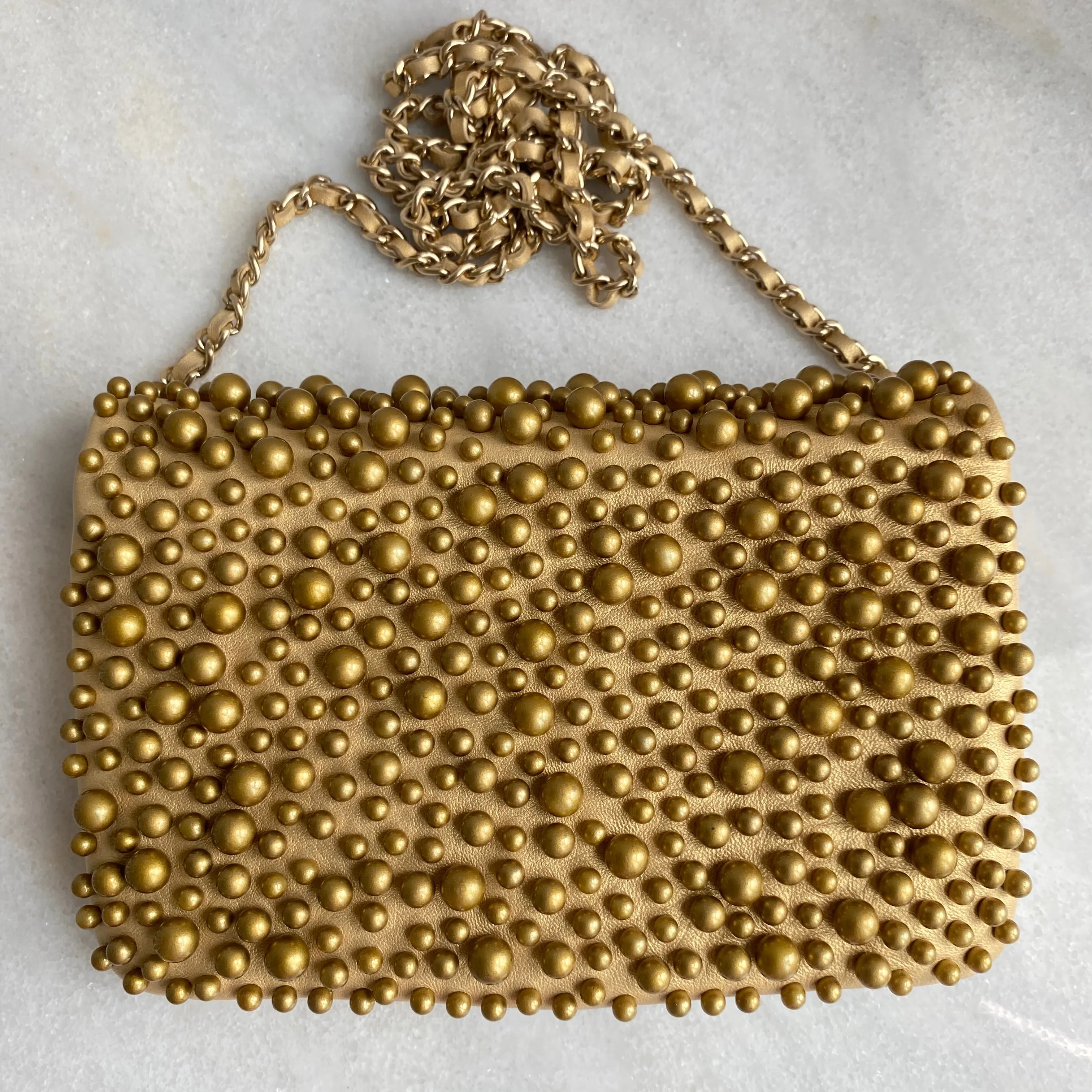 Gold Pearl Lambskin Mini Flap Bag