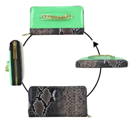 Gold-Tone Chain Faux Leather   Snakeskin Zip Around Wallet