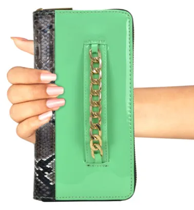 Gold-Tone Chain Faux Leather   Snakeskin Zip Around Wallet