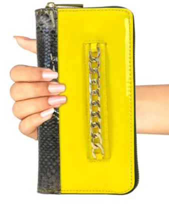 Gold-Tone Chain Faux Leather   Snakeskin Zip Around Wallet