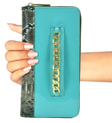 Gold-Tone Chain Faux Leather   Snakeskin Zip Around Wallet