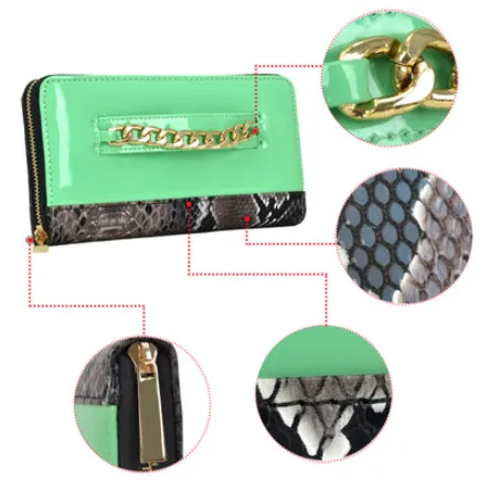 Gold-Tone Chain Faux Leather   Snakeskin Zip Around Wallet