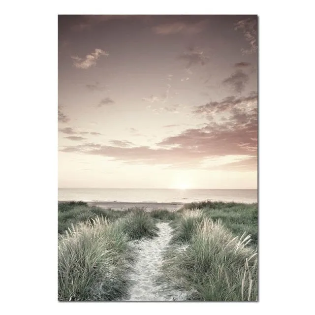 Grass Field Sunset Wall Art