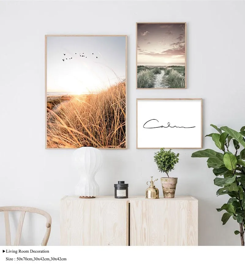 Grass Field Sunset Wall Art