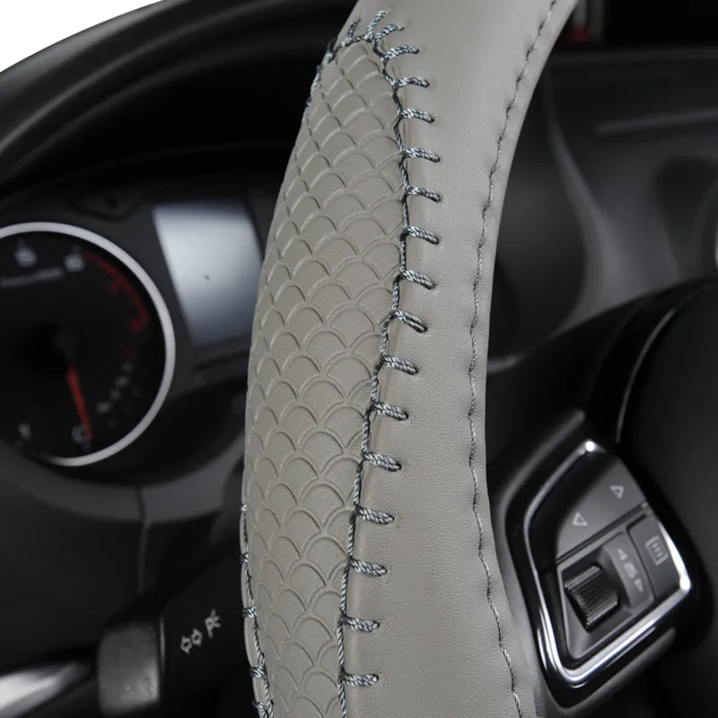 Gray PU Leather Steering Wheel Cover