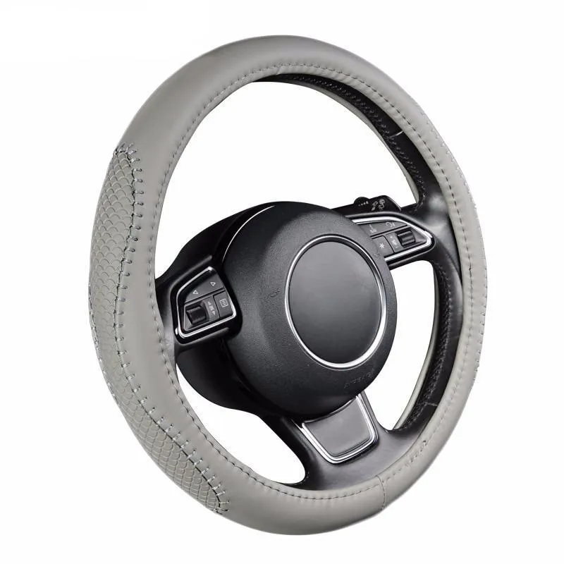 Gray PU Leather Steering Wheel Cover