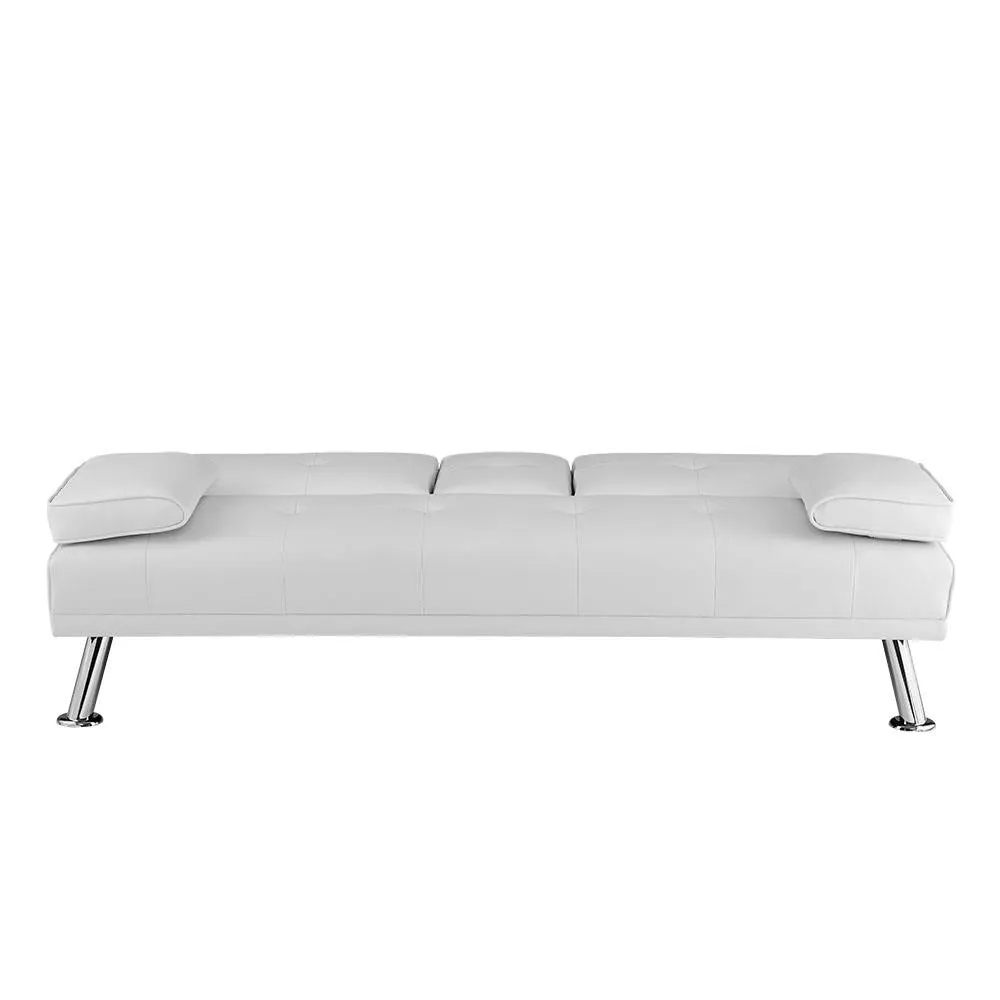 Great Quality Adalisa 66.2" Wide Faux Leather Pillow Top Arm Convertible Sofa with hidden armrest w/2 cup holders! White! Retails $540 