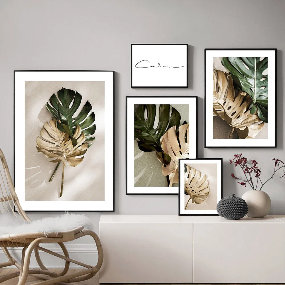 Green and Golden Leaves Scandinavian Wall Art