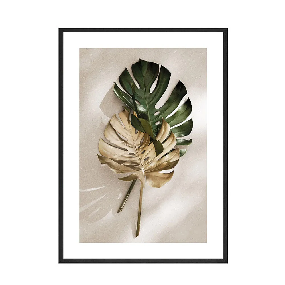 Green and Golden Leaves Scandinavian Wall Art