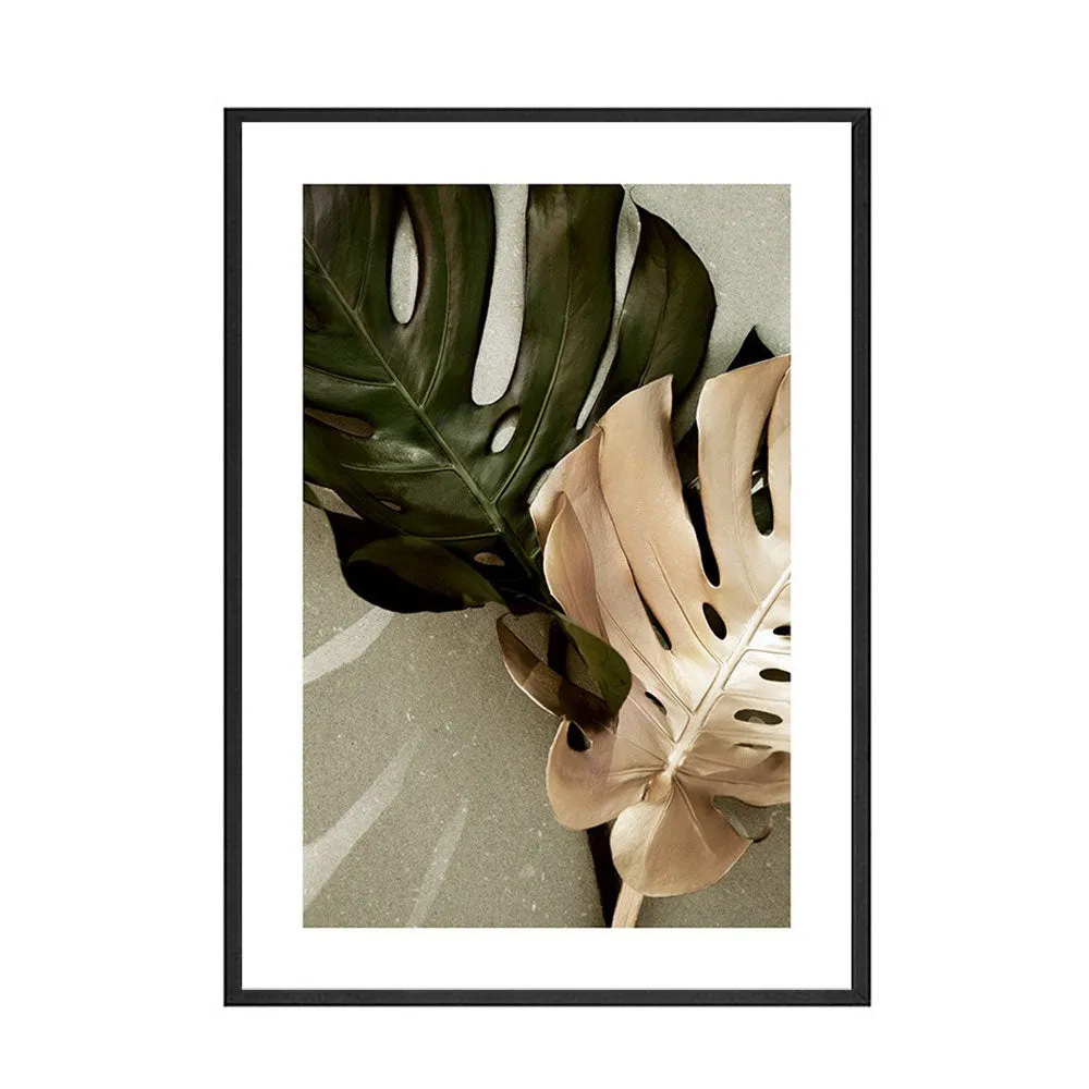 Green and Golden Leaves Scandinavian Wall Art
